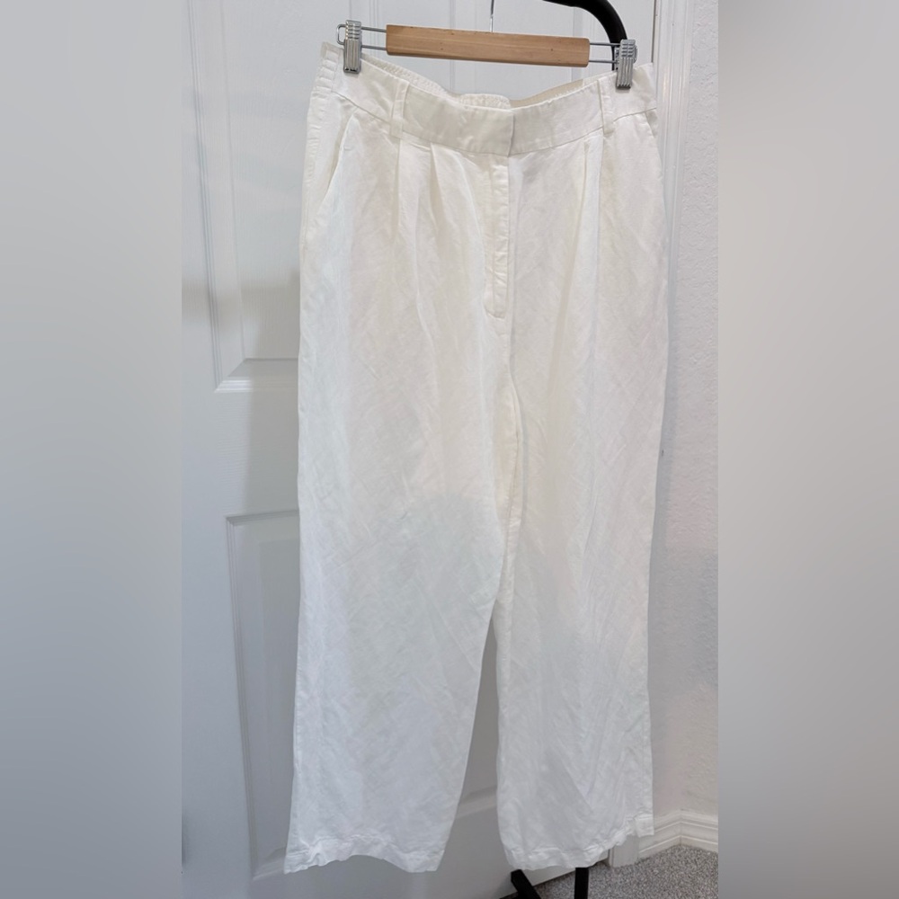H&M White Wide Leg Linen Pants